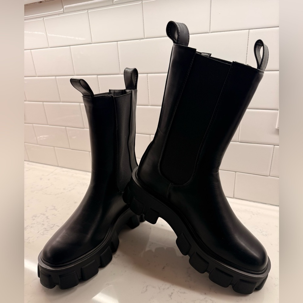 READYSALTED Black Chunky Platform Mid Calf Chelsea Boots Women’s Size 10 - Picture 9 of 11